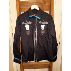 El General Mens Black Long Sleeve Embroidered Western Cowboy Shirt XL